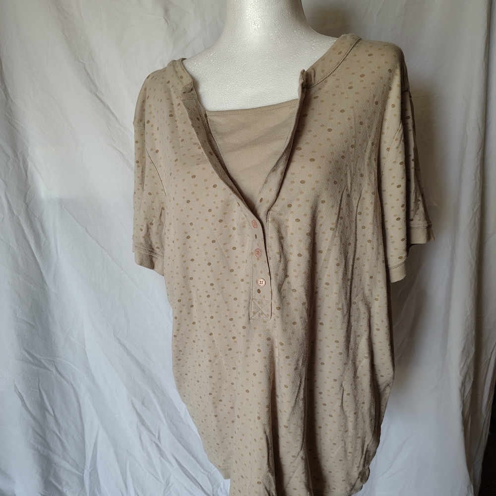 Beige Polka Dot Button Down Shirt